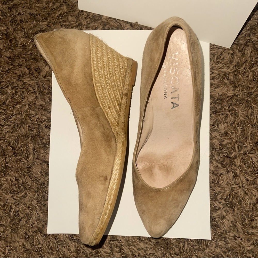 Viscata Barcelona Womens Tan V cut Canvas Wedge Espadrilles Euro Size 38 US 7.5